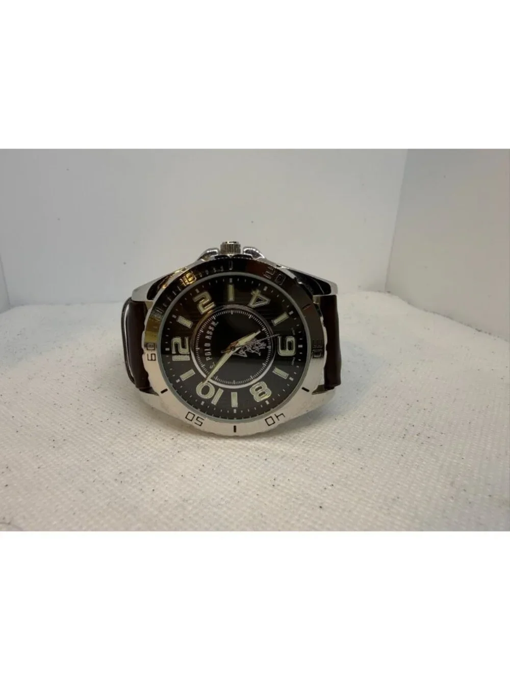 U.S. Polo Assn. Classic USC50003 Mens Gold Tone Brown Leather Watch 44mm